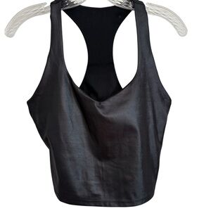 FABLETICS Averie Black Shine Cropped Athletic Built in Bra Tank Top Sz M